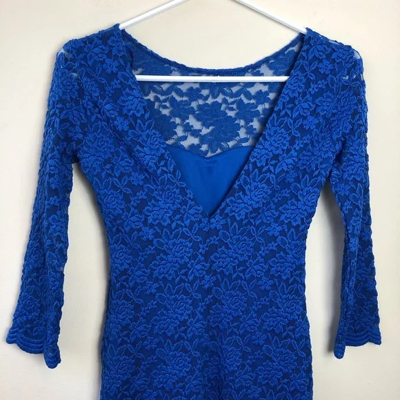 Topshop Petite Size 4 Floral Lace 3/4 Sleeve Dress - Picture 7 of 8